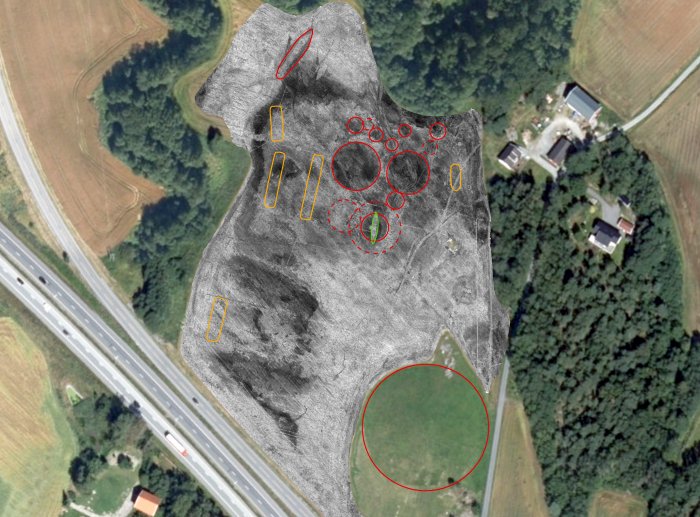 Un estudio aéreo del campo muestra el número de túmulos y casas largas en el área