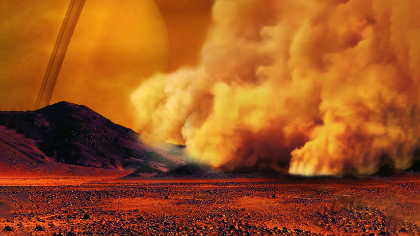 Visión artística de una tormenta de polvo en Titán