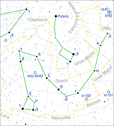 Mapa de la constelación Draco