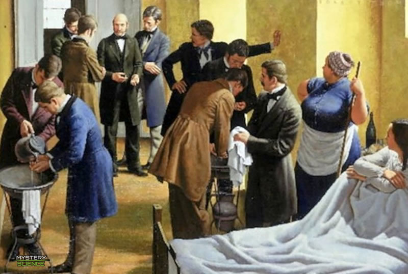 Semmelweis enseñando a sus alumnos lavado de manos