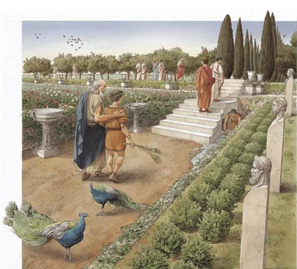 Ilustración artística de cómo podrían haber sido los jardines del palacio de Calígula