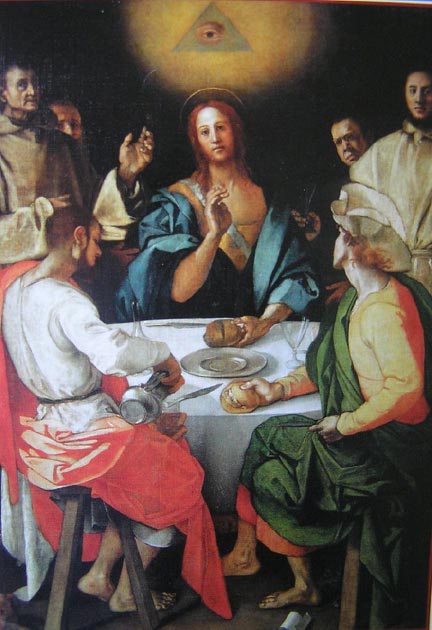 La Cena de Jacopo Pontormo en Emaús, donde se ve el Ojo de la Providencia sobre Cristo