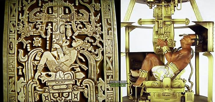 Reproducción de la tapa del sarcófago del gobernante maya de Palenque, el rey Pakal el Grande. 