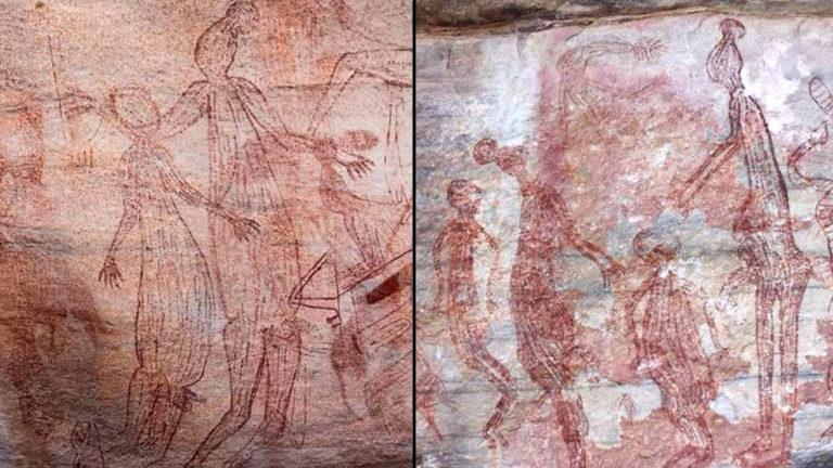 Arte rupestre de 9.000 años de «humanoides gigantes» con extrañas cabezas