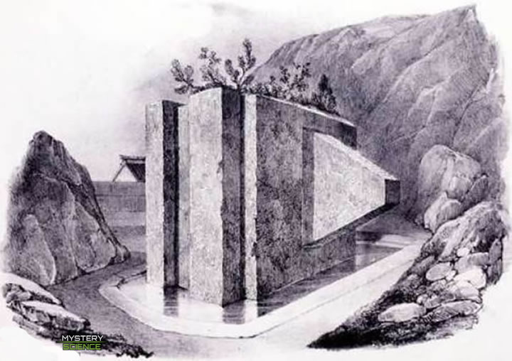 Representación artística del monolito de Ishi-no-Hoden de Japón
