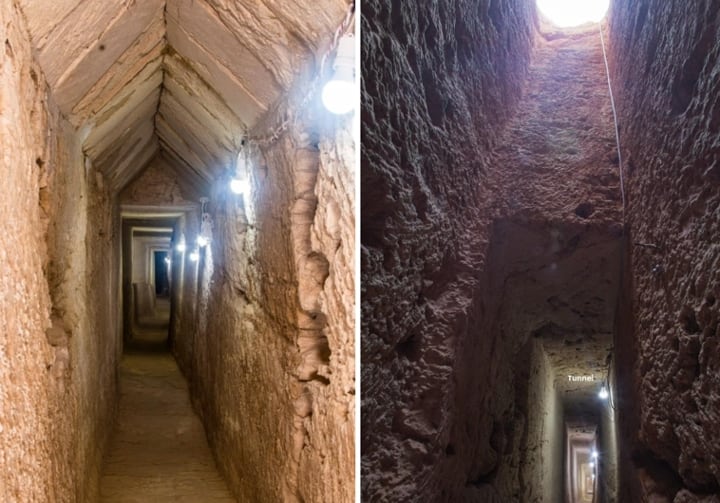 Dos imágenes del túnel hallado al oeste de Alejandría