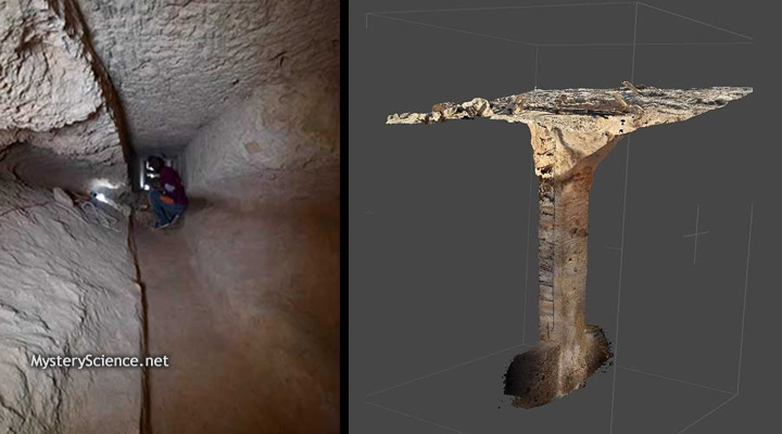 Izq.: La arqueóloga Kathleen Martinez cree estar en el camino correcto a encontrar la última morada de Cleopatra después de descubrir el túnel. Der.: Modelo en 3D del túnel hallado