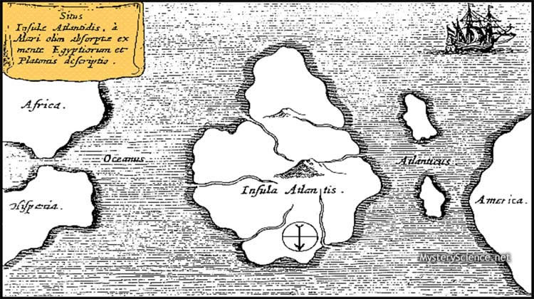 Mapa de Athanasius Kircher que muestra un supuesto enclave de la Atlántida.