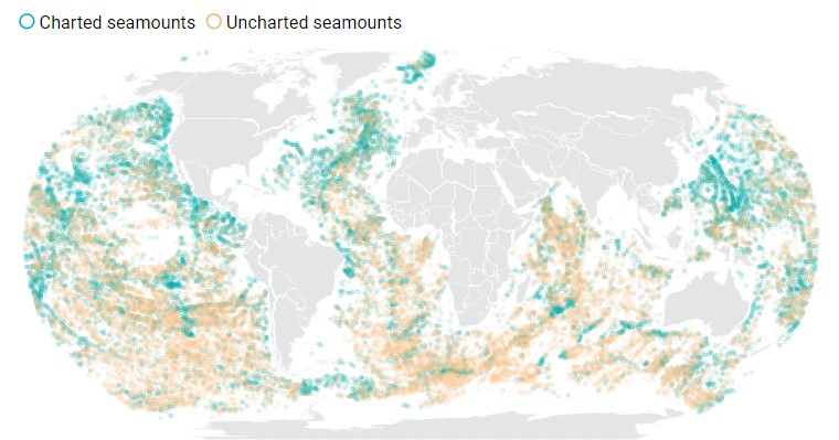 Mediante satélites se han detectado más de 43.000 montes submarinos. Pero solo 16.000 han sido cartografiados en detalle por sonar de barcos y submarinos