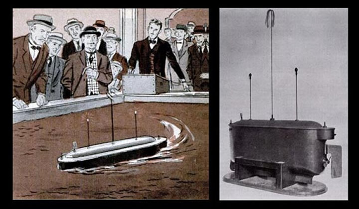 Ilustración de Tesla, en la manifestación del Madison Square Garden en 1898