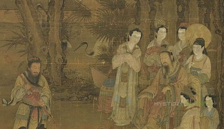 Obra que describe al emperador Wen de Han (漢文帝), su emperatriz, su consorte favorita Lady Shen (慎夫人) y el oficial Yuan Ang (爰盎) en el Jardín Shanglin.